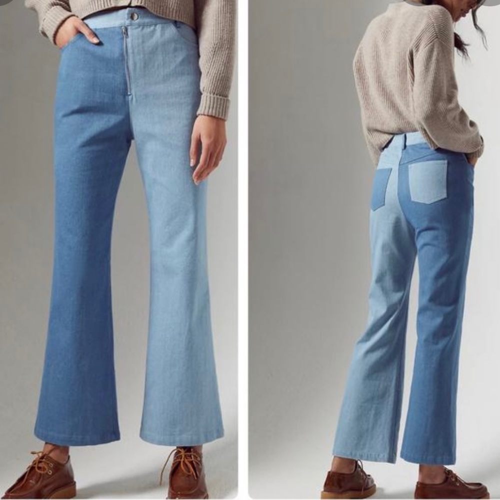 Anthropologie En Saison Andrea wide leg color-block jeans. NWT